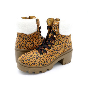 Olivia Miller Ariel Womens 6 Combat Boots Leopard Print Faux Fur Side Zip